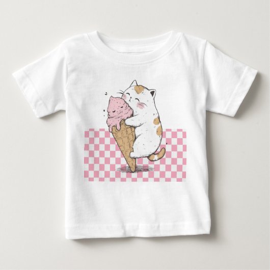 かわいい猫とアイスクリームコーン ベビーTシャツ (正面)