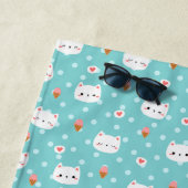 かわいい猫とアイスクリームパターンドオル ビーチタオル (インサイチュ)