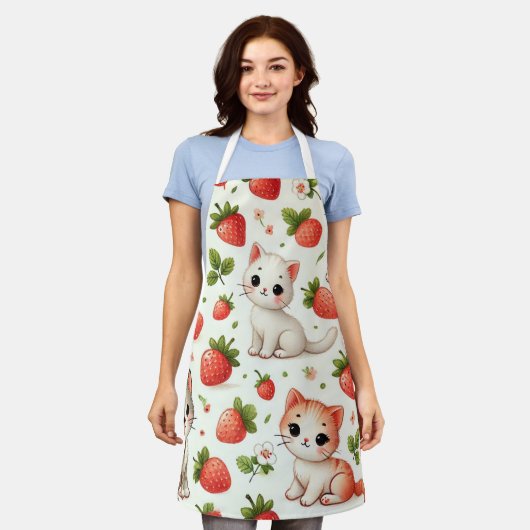 かわいい猫とイチゴのエプロン エプロン (着用した状態)