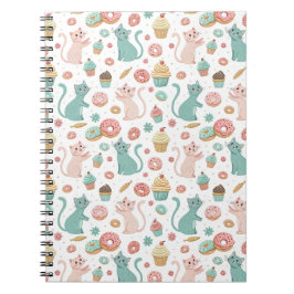 かわいい猫とカップケーキのデザイン - かわいい子猫のアート ノートブック