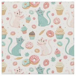 かわいい猫とカップケーキのデザイン - かわいい子猫のアート ファブリック