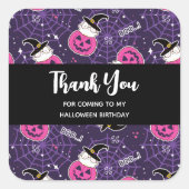 かわいい猫とカボチャのハロウィンパターンありがとう スクエアシール (正面)