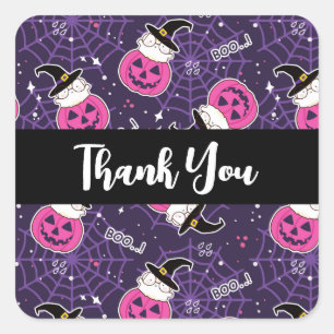 かわいい猫とカボチャのハロウィンパターンありがとう スクエアシール