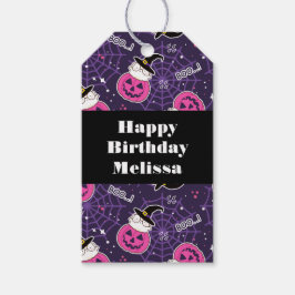 かわいい猫とカボチャのハロウィンパターン誕生日 ギフトタグ