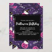 かわいい猫とカボチャのハロウィンパターン誕生日 招待状 (正面/裏面)