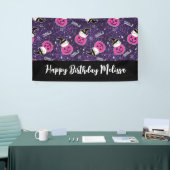 かわいい猫とカボチャのハロウィンパターン誕生日 横断幕 (トレードショー)