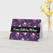 かわいい猫とカボチャのハロウィンパターン カード (黄色い花)