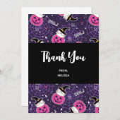 かわいい猫とカボチャのハロウィンパターン サンキューカード (正面/裏面)