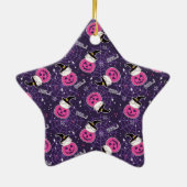 かわいい猫とカボチャのハロウィンパターン セラミックオーナメント (裏面)