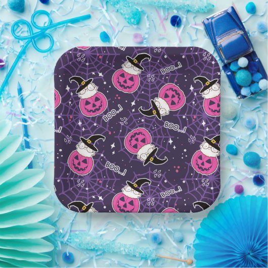 かわいい猫とカボチャのハロウィンパターン ペーパープレート (パーティー)