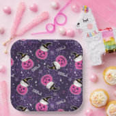 かわいい猫とカボチャのハロウィンパターン ペーパープレート (パーティー)