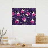 かわいい猫とカボチャのハロウィンパターン ポスター (キッチン)