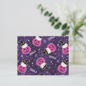 かわいい猫とカボチャのハロウィンパターン ポストカード (スタンド正面)