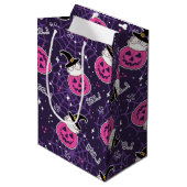 かわいい猫とカボチャのハロウィンパターン ミディアムペーパーバッグ (正面アングル)