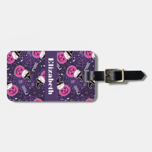 かわいい猫とカボチャのハロウィンパターン ラゲッジタグ (正面横)