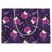 かわいい猫とカボチャのハロウィンパターン ラージペーパーバッグ (正面)