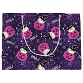 かわいい猫とカボチャのハロウィンパターン ラージペーパーバッグ (裏面)