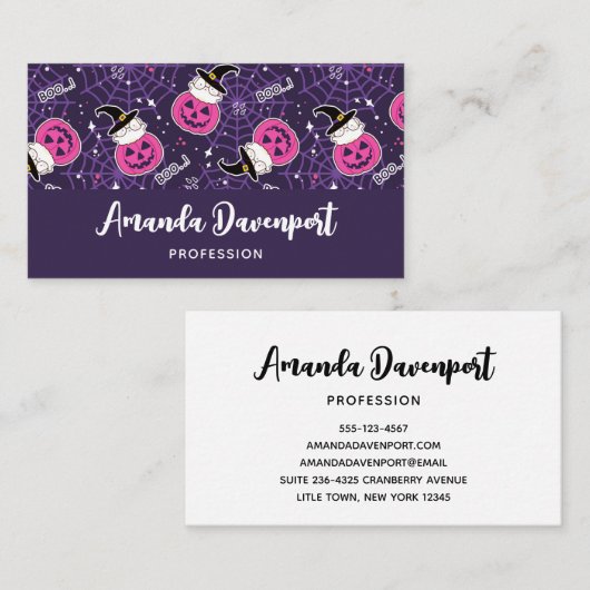 かわいい猫とカボチャのハロウィンパターン 名刺 (正面/裏面)