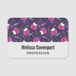 かわいい猫とカボチャのハロウィンパターン 名札