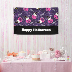 かわいい猫とカボチャのハロウィンパターン 横断幕