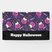 かわいい猫とカボチャのハロウィンパターン 横断幕 (横)