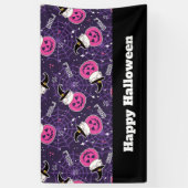 かわいい猫とカボチャのハロウィンパターン 横断幕 (縦)