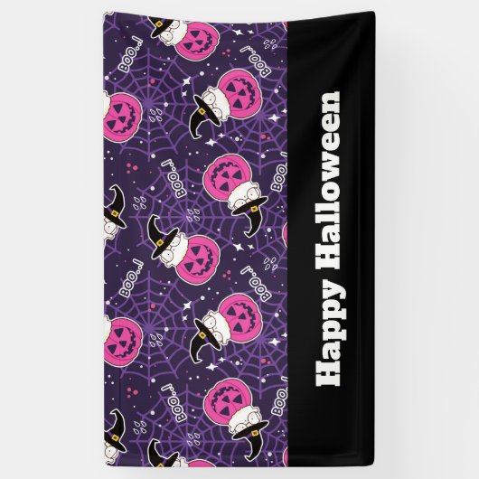 かわいい猫とカボチャのハロウィンパターン 横断幕 (縦)