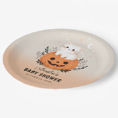 かわいい猫とカボチャのハロウィーンの赤ちゃんシャワー ペーパープレート (アングル)