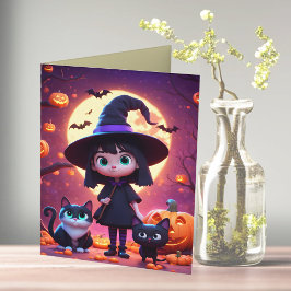かわいい猫とカボチャの小魔女、カスタム カード