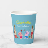 かわいい猫とギフト子ども青誕生日パーティー 紙コップ (正面)