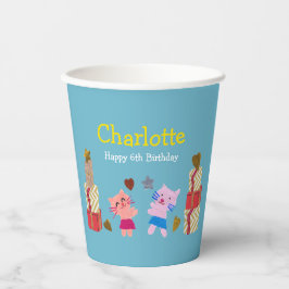 かわいい猫とギフト子ども青誕生日パーティー 紙コップ