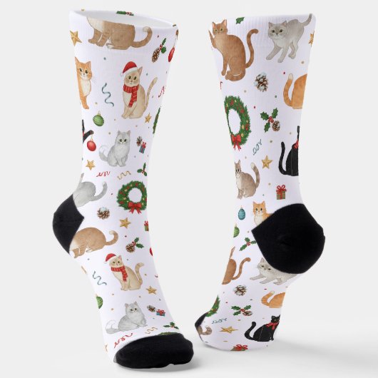 かわいい猫とクリスマスの飾りの靴下 ソックス (傾斜あり)