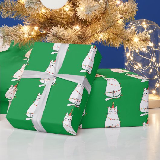 かわいい猫とクリスマスライト ラッピングペーパー (クリスマス)