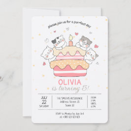かわいい猫とケーキ誕生日パーティーの招待状 招待状