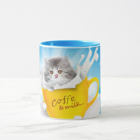 「かわいい猫とコーヒーとミルク」マグカップ マグカップ (中央)