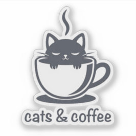 かわいい猫とコーヒーのブラックな猫のデザイン シール