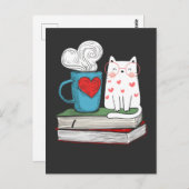 かわいい猫とコーヒーブックラバー読ター ポストカード (正面/裏面)