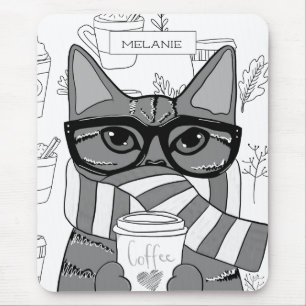 かわいい猫とコーヒー好パーソナライズされたき マウスパッド