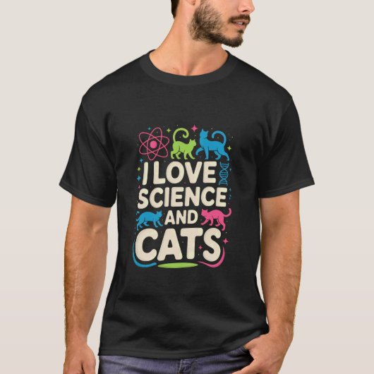 かわいい猫とサイエンスデザインが好き Tシャツ (正面)
