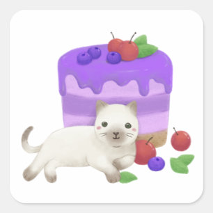 かわいい猫とデザートイラストレーション スクエアシール