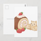 かわいい猫とデザートイラストレーション ポストカード (正面/裏面)