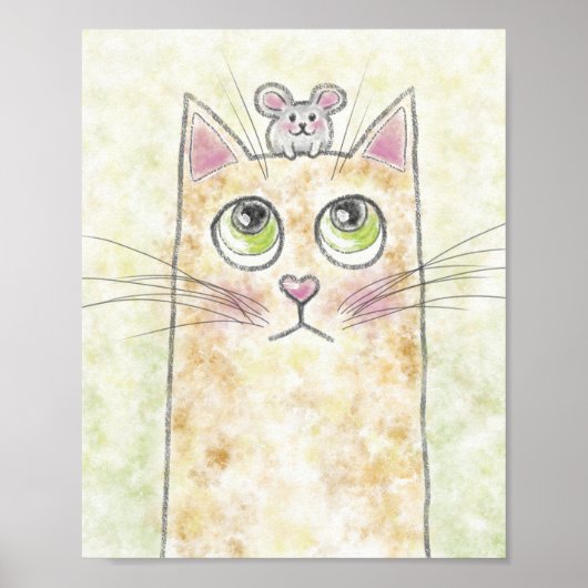 かわいい猫とネズミのイラスト ポスター (正面)