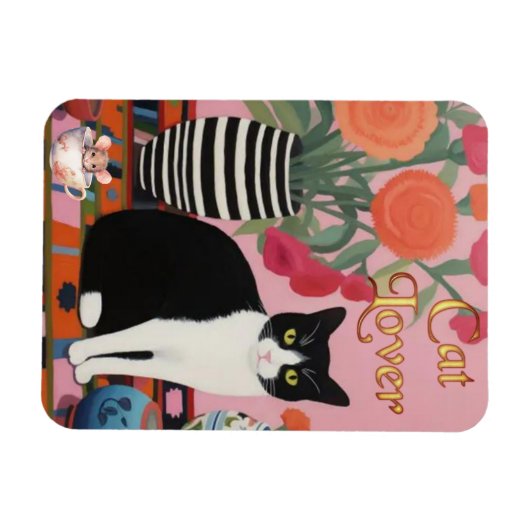 かわいい猫とネズミの磁石 マグネット (横)