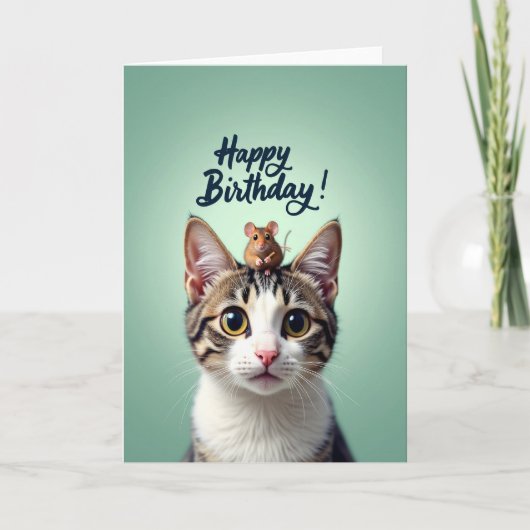 かわいい猫とネズミの誕生日カード カード (正面)