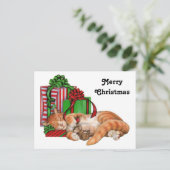 かわいい猫とネズミ、クリスマスプレゼント シーズンポストカード (スタンド正面)