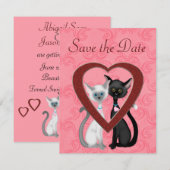 かわいい猫とハートでSave the Date ウェディングのお知らせ セーブザデート (正面/裏面)