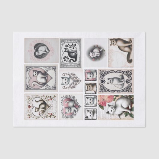 かわいい猫とハートのぐちゃぐちゃカット 薄葉紙 (正面)