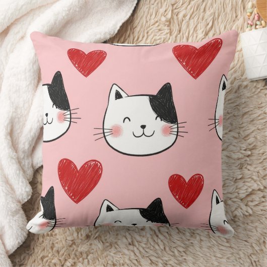 かわいい猫とハートのバレンタイン柄 (10) クッション (ブランケット)