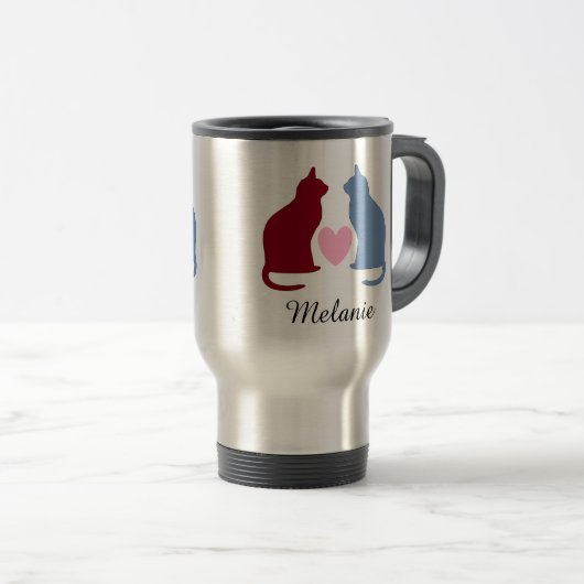 かわいい猫とハートパーソナライズされた トラベルマグ (正面右)