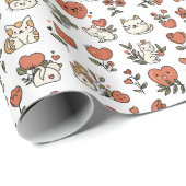 かわいい猫とハートラッピング紙：贈り物 ラッピングペーパー (ロールコーナー)